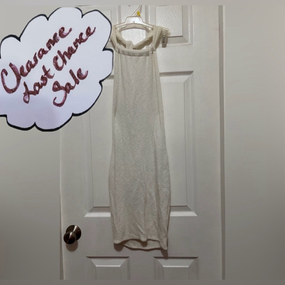 ARE YOU AM I Women’s White Knit Halter Backless Mini Dress *See Measurements*